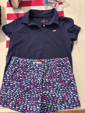 Vineyard Vines Navy Polo with Multi-Whale Print Shorts